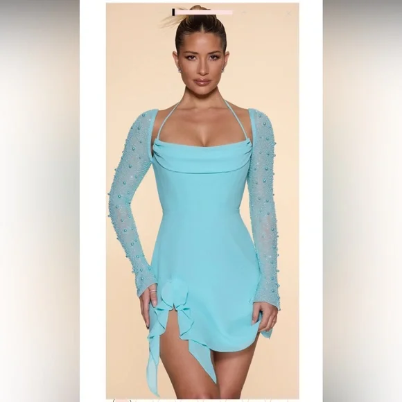 Oh Polly | Dresses | Nwt Oh Polly Florence Long Sleeve Cowl Neck Aline Mini  Dress 4 Aqua | Poshmark
